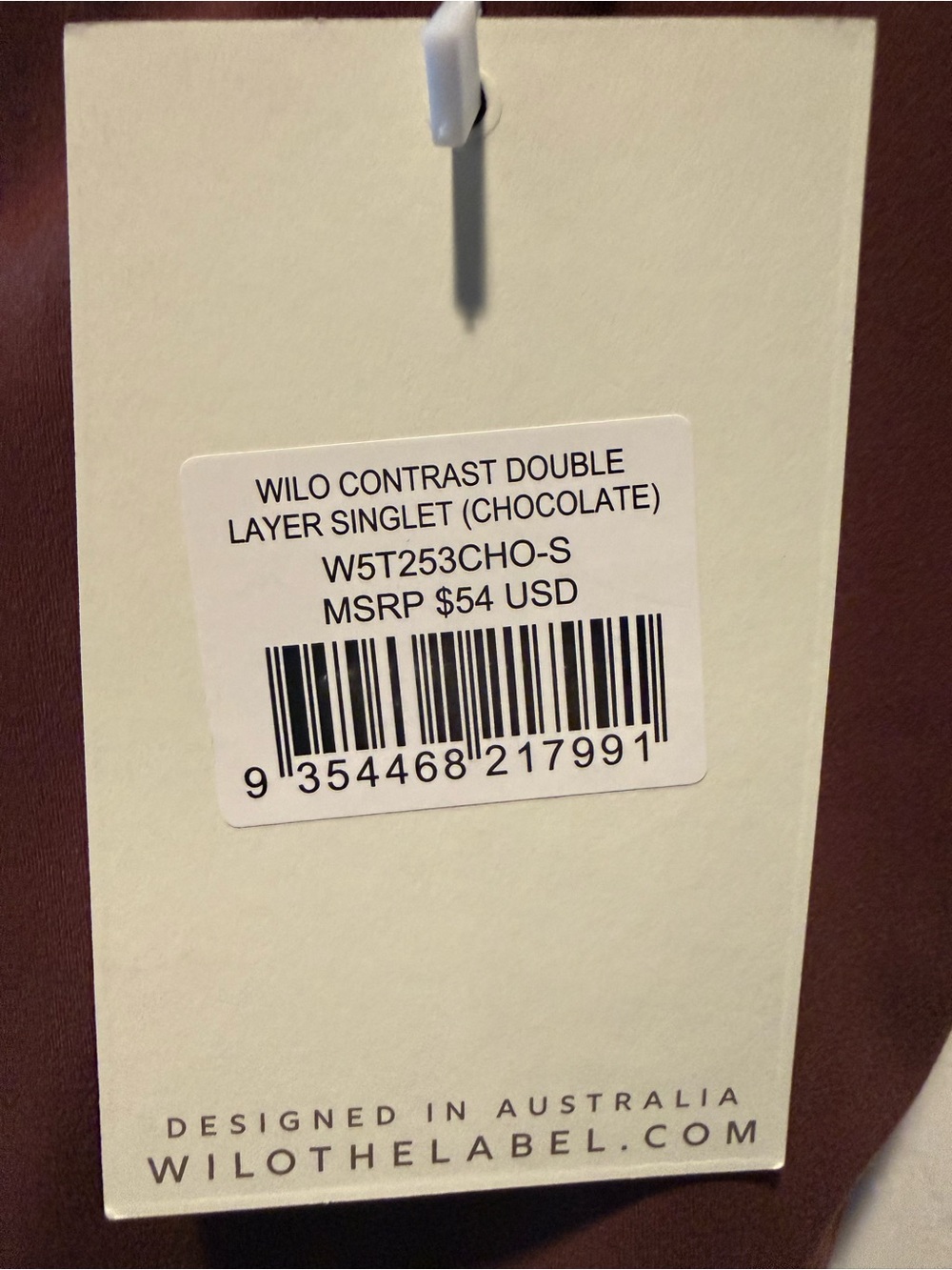 WILO Contrast Double Layer Singlet Tank Top Chocolate Brown White S NWT - Picture 4 of 4